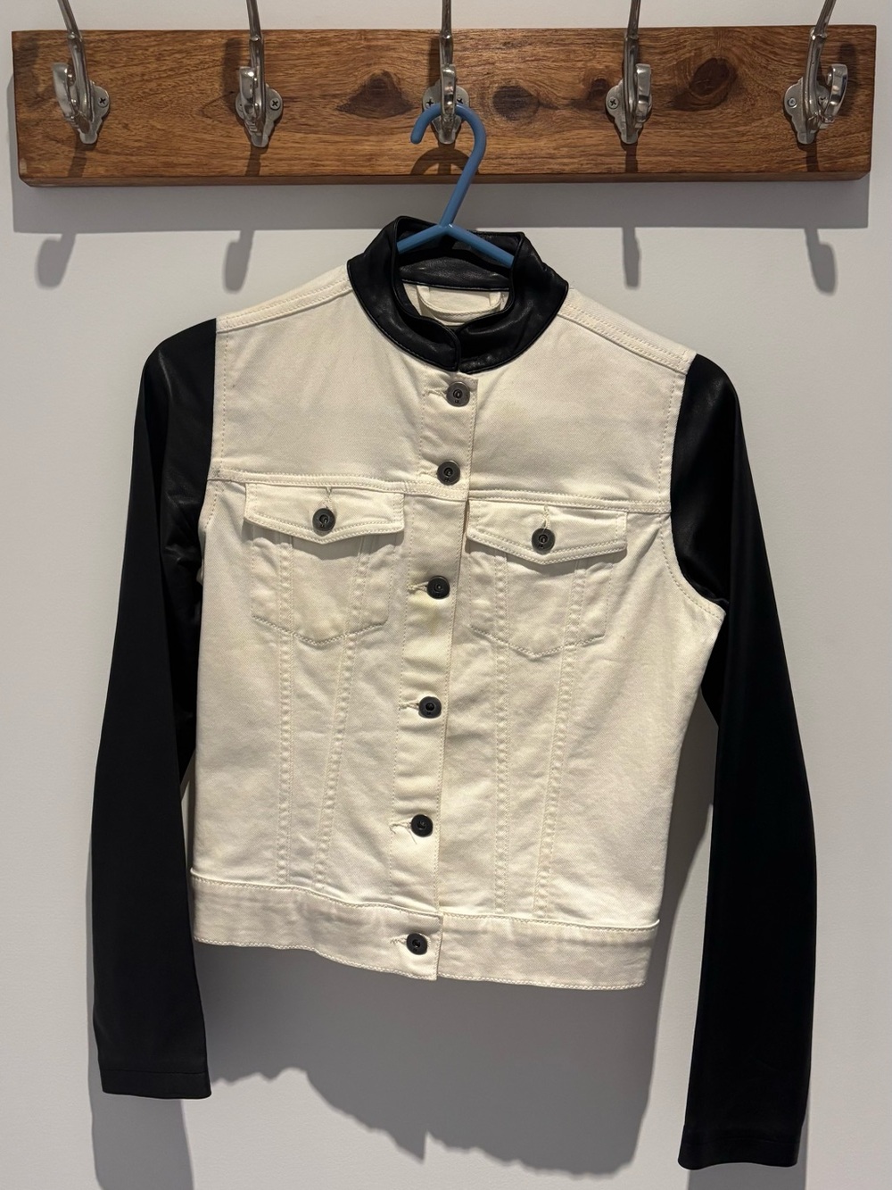 DL1961 Black and Cream Two-Tone Leather-Trim Jacket
